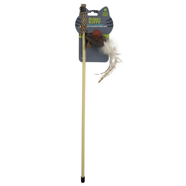 Quirky Kitty Tethered & Feathered Mouse Sound Teaser Wand Cat Toy