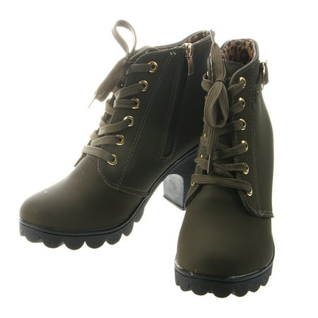 

Vervmczn Women Lacing Side zipper Thick High-heeled Ankle Green 38