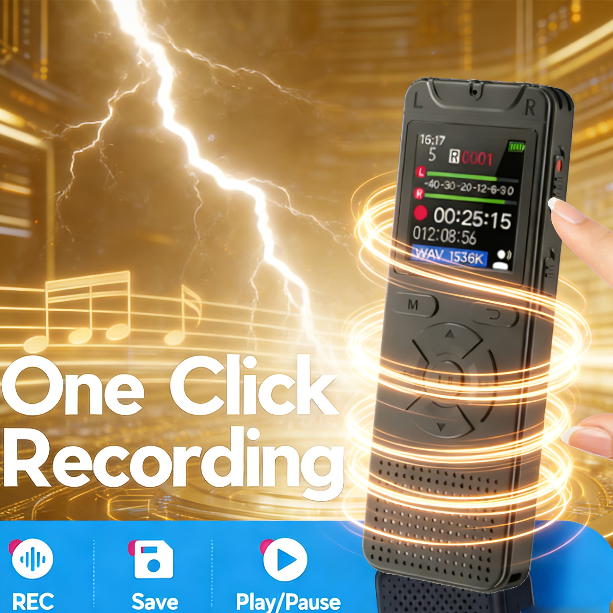 32GB Digital Voice Recorder with Voice Activation, One-Click Record, Simultaneous Playback & Recording, 512Kbps Noise Reduction, MP3 Player, Timer, Password Lock, USB Function