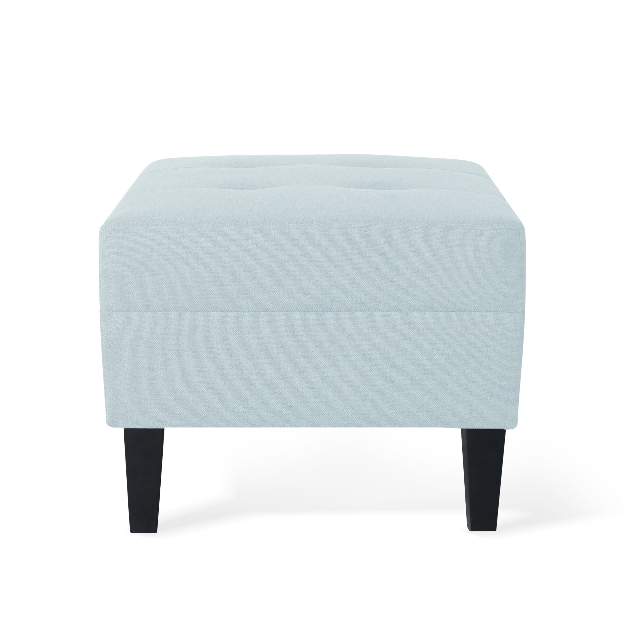 Kamil Elegant Fabric Ottoman with Plush Cushion & Durable Birch Wood Legs, Light Sky