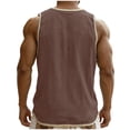 thumbnail image 4 of KeShDi Summer Tank Tops Cotton Linen Henley Shirts Athletic Workout Muscle Shirts Button T-Shirt Gym Muscle Slim Fit Tee Casual Sports T-shirt Top Brown L, 4 of 6