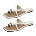 thumbnail image 1 of Sandalias planas con correa cruzada y anillo para el dedo del pie, cabeza cuadrada, zapatos elegantes de verano para mujer, para ir de compras, diario, Beige 38, 1 of 12