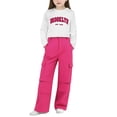thumbnail image 3 of Maqroz Two Piece Sets for Girls Long Sleeve Top Elastic Waist Cargo Pants Lightweight Casual Loose Outfits Travel Workout Streewear with Pockets Size 6-15Y, 3 of 9