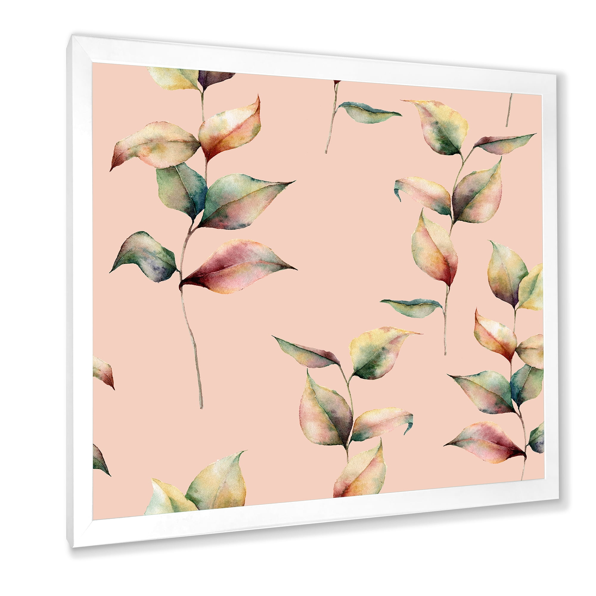 Designart 'Autumn Pink Leaves with Branch On Pastel Colors' Traditional Framed Art Print