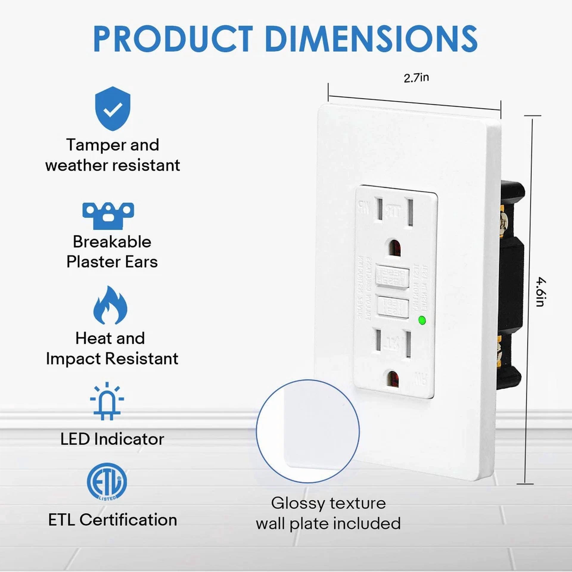 PRIME - 15 Amp Gfci Outlet Gfi Receptacle With Led Indicator Tr Wr For Kitchen Bathroom
