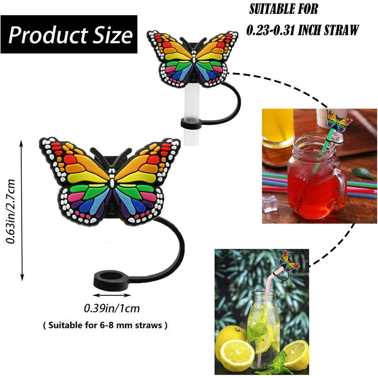 8Pcs Silicone Straw Covers Reusable Dust-Proof Colorful Butterfly Straw  Toppers Plugs for Drinking Straws Party Birthday Party Gifts for 6-8 mm  Portable Straws Tips Caps Decoration, Multicolor 