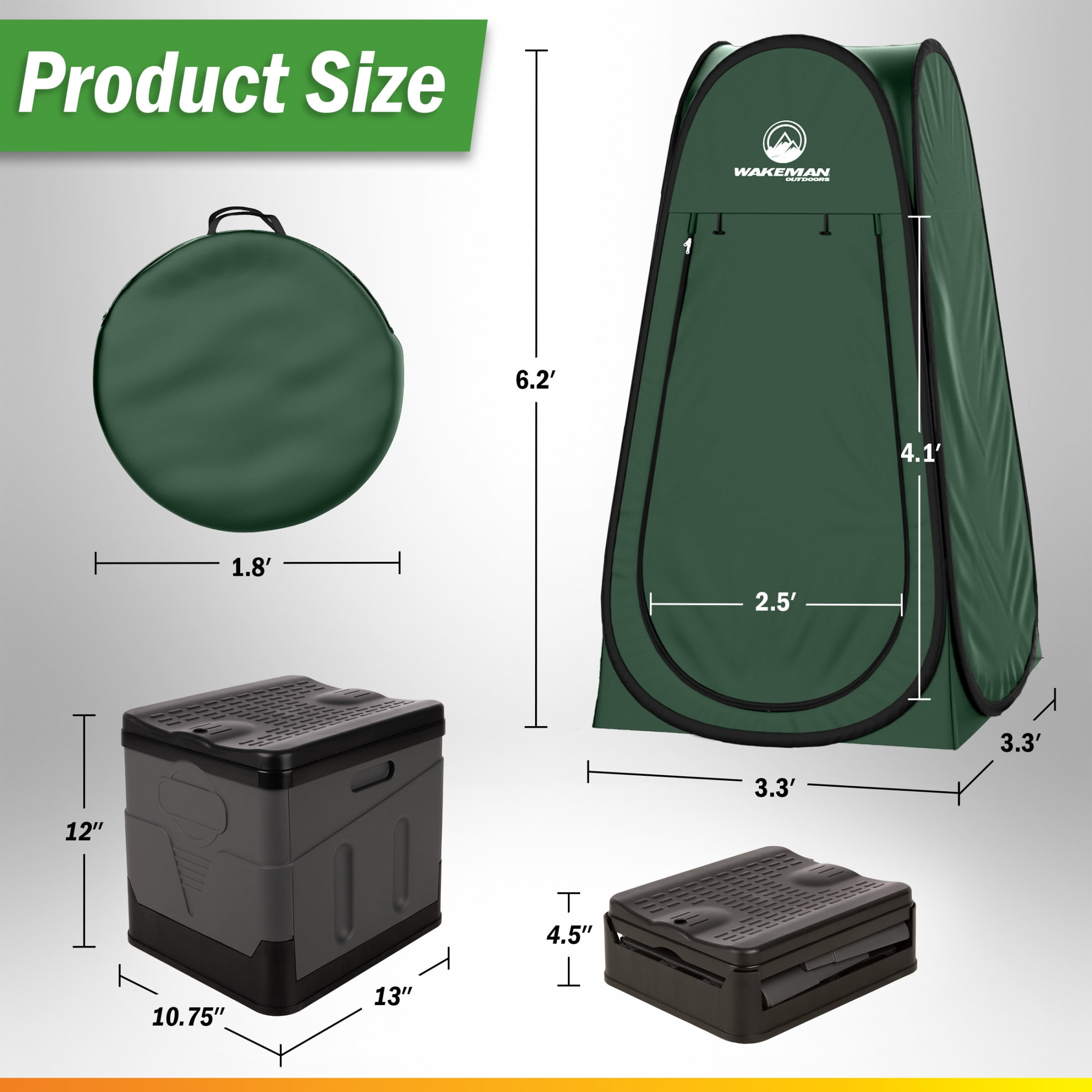Wakeman Outdoors Camping Toilet Set - Pop Up Privacy Tent and Portable Toilet for Adults, Green