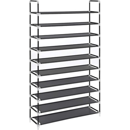Ktaxon Portable 10 Tiers Shoe Rack Shoe Shelf 50 Pairs Shoe Tower Stand Shoe Cabinet Shoe Storage Organizer  Black Finish