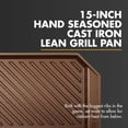 thumbnail image 2 of FINEX 15" Cast Iron Grill Pan - Grill Pans with Superior Heat Distribution - Near Non-Stick for Easy Cleaning - Cast Iron Grill Pan - For Indoor & Outdoor Grilling - Pre-Seasoned with Flaxseed Oil, 2 of 7
