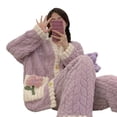 thumbnail image 3 of Pijama de vellón coral para mujer, otoño e invierno, dibujos animados, franela linda, gruesa, cálida, ropa de casa de invierno, 3 of 4