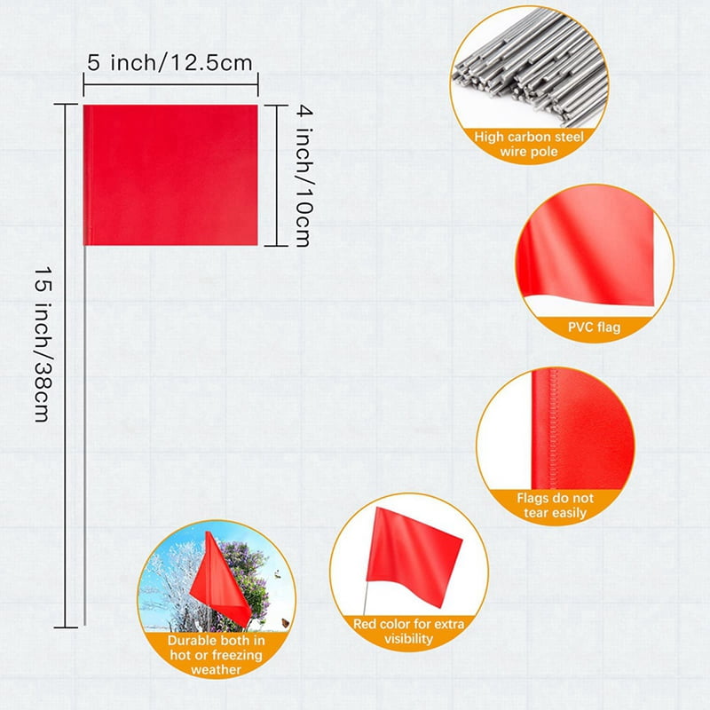 300Pack Marking Flags, Red Yard Flags 15x4x5Inch, Marker Flags, Lawn Flags Markers, Irrigation Flags, Landscape Flags