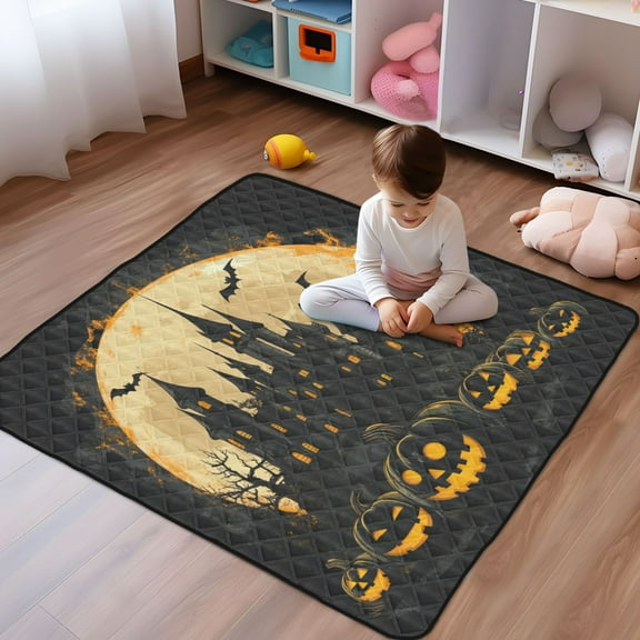 WOBOGO Ghost Pumpkin Baby Playmats Extra Large Waterproof Rollable Activity Pads for Toddlers 50×50inch