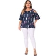 thumbnail image 3 of DARING DIVA Women's Plus Cold Shoulder Feather Round Neck Summer Tops 1X Navy Blue, 3 of 6