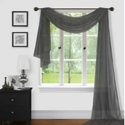 Sapphire Home 1pc Window Sheer Voile Scarf Valance, Decorative Sheer Valance for Window Home Decor, Solid Color, Valance 37"x216" Charcoal
