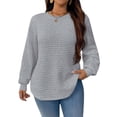 thumbnail image 2 of Tunic Tops for Women Loose Fit Dressy Waffle Knit Long Sleeve Shirts Trendy Fall Crewneck Sweaters Silver Gray 4XL, 2 of 9