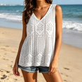 thumbnail image 6 of Wutalume Crochet Tank Tops for Women - V Neck Sleeveless Hollow Out Knit Loose Fit Boho Blouse for Summer Beach Vacation Casual Outfits and Cover Ups,White One Size, 6 of 6