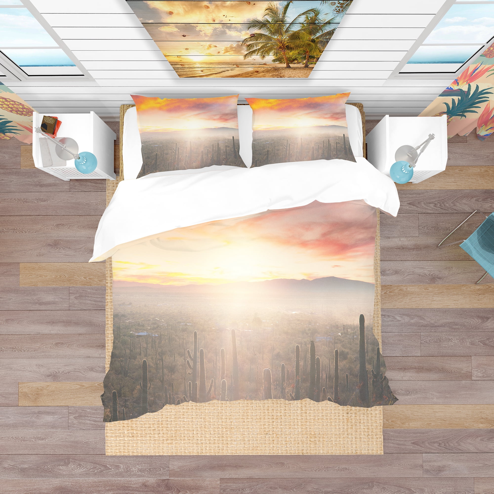 Designart 'Saguaro Cactus At Colorful Sunset' Tropical Duvet Cover Set