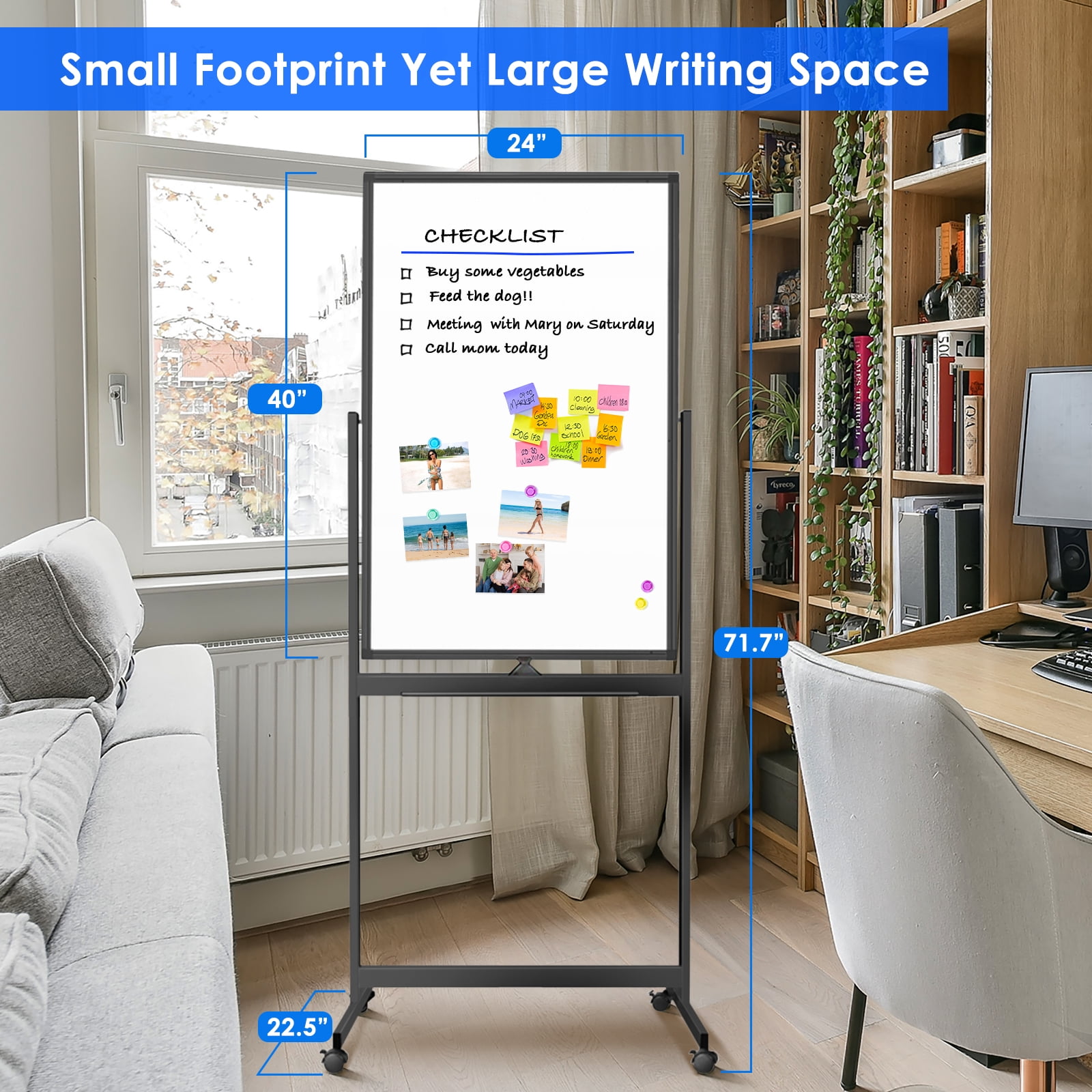 Magnetic Mobile White Board, 40 x 24 Maxtek Double Sided Dry Erase Board Rolling Whiteboard, Aluminum Frame Standing Whiteboard on Wheels for Home Office Classroom (40 x 24 Black)