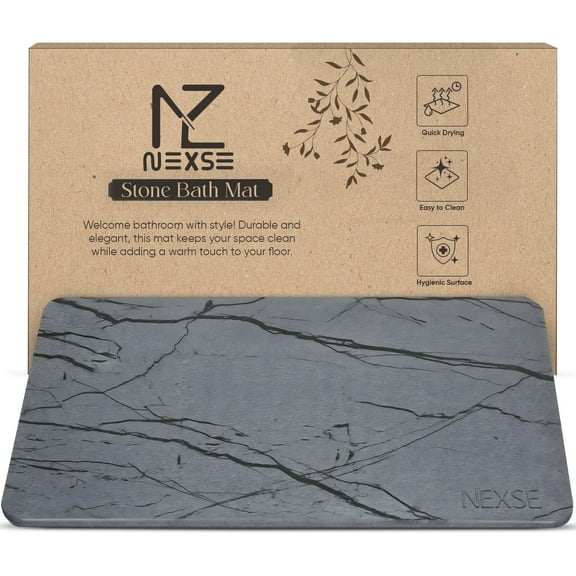 NEXSE Diatomaceous XL Stone Bath Mat, 32" x 20", Anti-Slip, Multi-Use, Ultra Absorbent, Gray