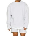 thumbnail image 2 of FRSASU Mens 2 Piece Cotton Outfits Crewneck Long Sleeve Sweatshirt and Joggers Shorts Sets White, 2 of 5
