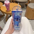 thumbnail image 3 of Vasos con pajita de Disney Stitch de 450 ml, vaso de agua de plástico de doble capa con dibujos animados de anime Stich, botella de agua portátil para niños, regalos para niños, 3 of 5