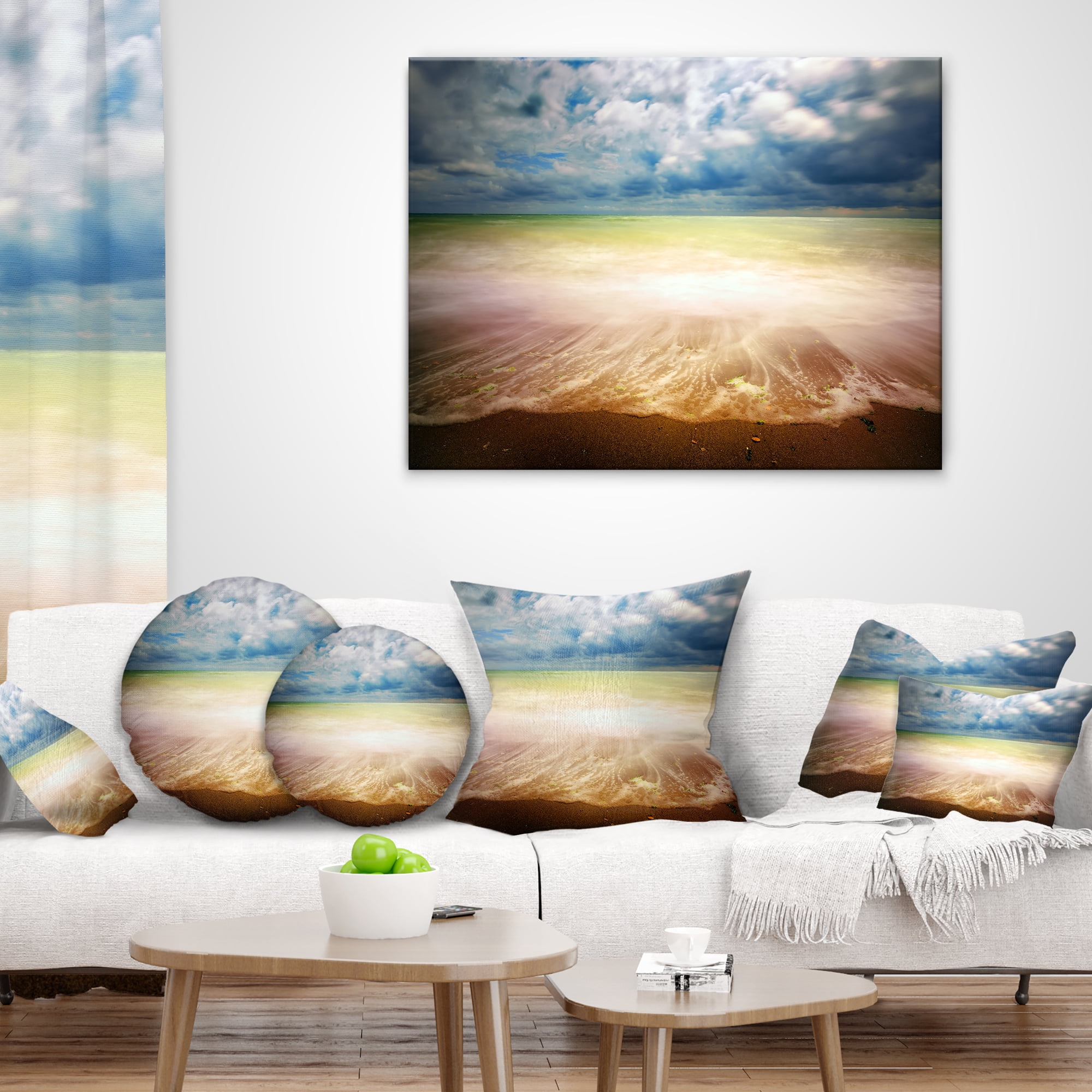 Designart Exotic Beach on Cloudy Summer Day - Seashore Throw Pillow - 12x20