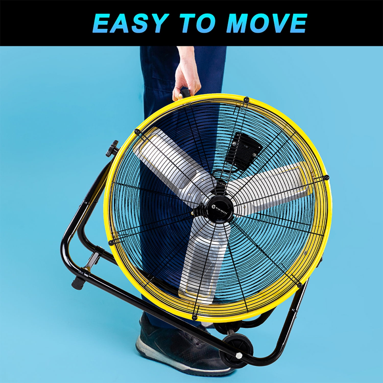 Industrial Fan 24 Inch Heavy Duty Drum 3 Speed 8100 CFM Air Circulation High Velocity Fan For Warehouse, Workshop, Factory, Commercial, Residential and Greenhouse Yellow