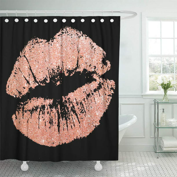 Suttom Girly Chic Rose Gold Lips Black, Custom Shower Curtain