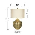 thumbnail image 6 of Franklin Iron Works Rustic Farmhouse Table Lamp 27" Tall Hammered Antique Brass Cream Linen Drum Shade for Living Room Bedroom Nightstand, 6 of 7