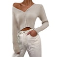 thumbnail image 3 of haxmnou women's open front knit cardigan cropped shrug sweater long sleeve short top khaki xxl, 3 of 7