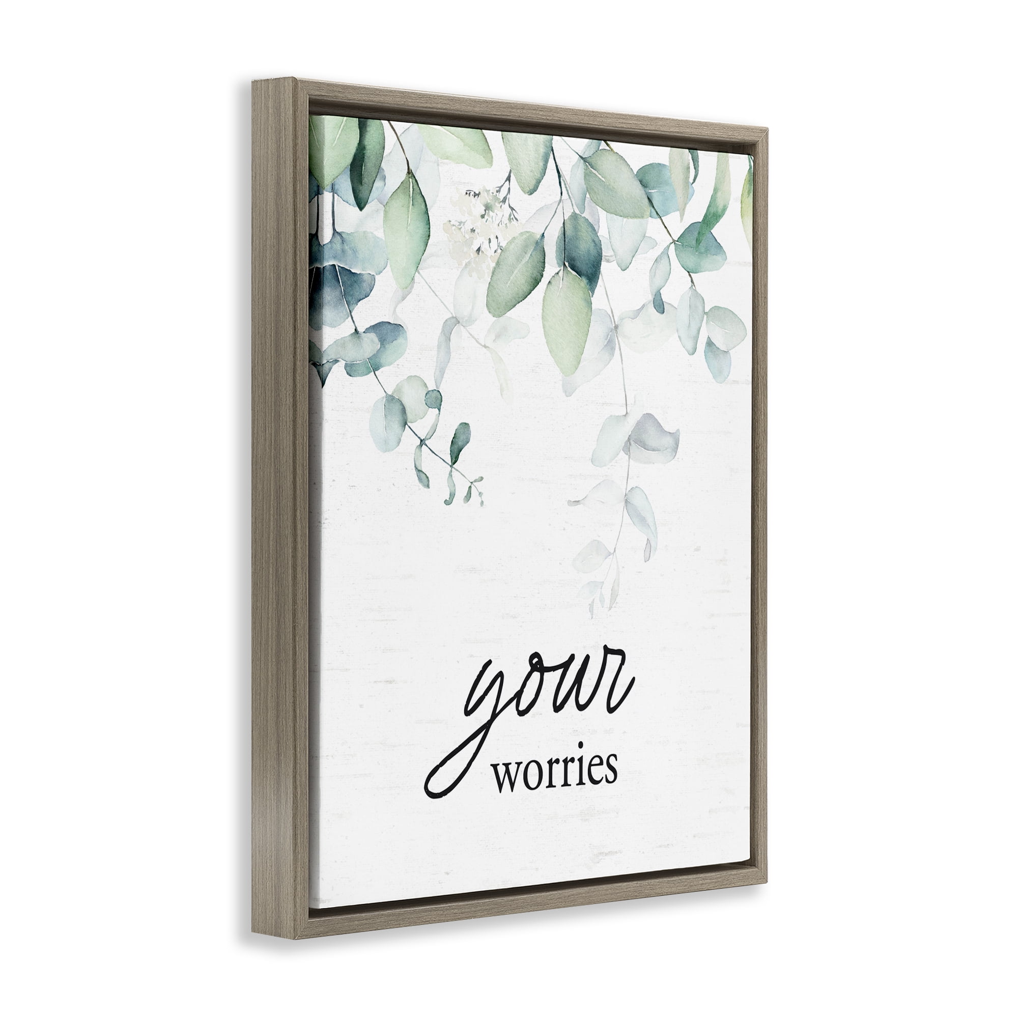 Your Worries Eucalyptus Brown Framed Floater Canvas Wall Art, design by Lettered and Lined