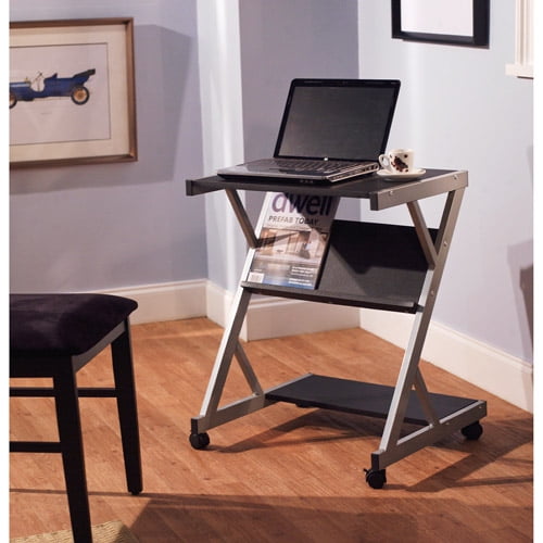 Mobile Computer Cart with Shelf, Black - Walmart.com