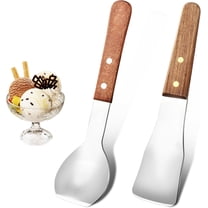 Ice Cream Scoop Ice Cream Shovel Stainless Steel Ice Cream Spade with Comfortable Wood Handle Nonstick and Anti-Freeze Ice Cream Scooper, 2 Pcs