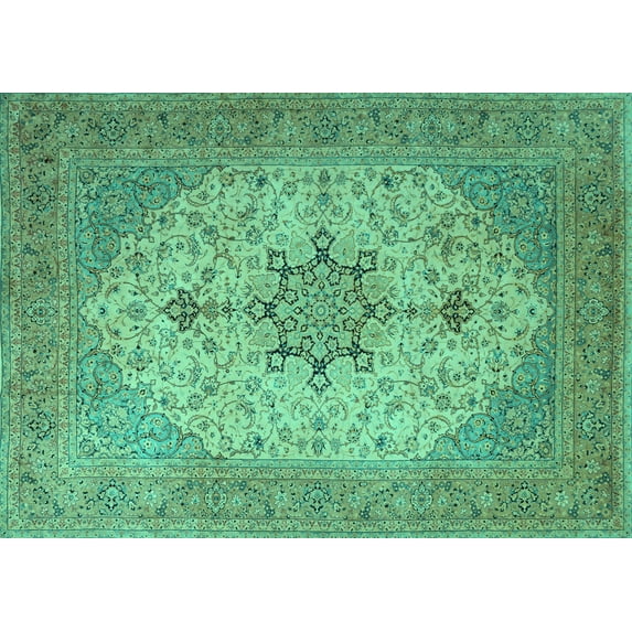 Ahgly Company Machine Washable Indoor Rectangle Persian Turquoise Blue Traditional Area Rugs, 8' x 12'