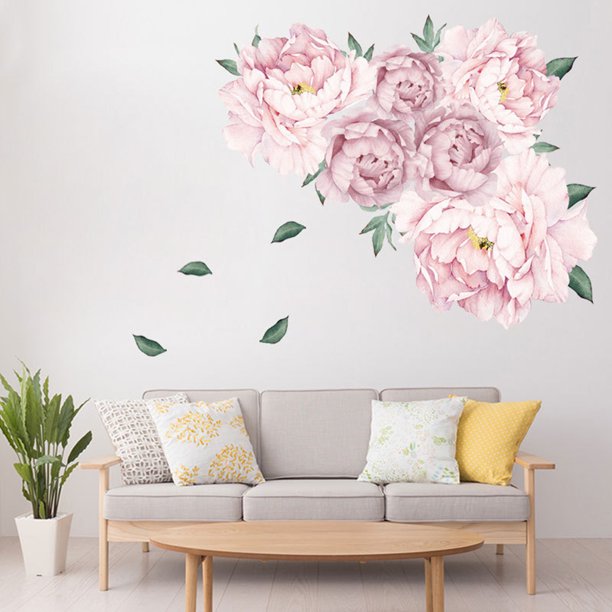 Gwong Decoración hogareña Peony Flower Home Wall Etiqueta de Pared Sala de estar Descalémetro Mural DIY Decoración Gwong 21042415