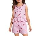thumbnail image 2 of Frnrwgo Girls Clothes Summer 2 Piece Outfits Sleeveless Bowknot Strawberry Print Top And Shorts Kids Short Sets Size 1-8 Years, 2 of 5