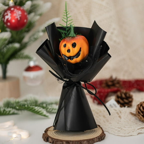 Halloween Mini Pumpkin Flower Bouquet with Spooky Faces - Cute Trick or Treat Gift for Kids,Party Decor,Office Desk,Home Table Centerpiece - Durable Plastic Arrangement for Halloween Festivities