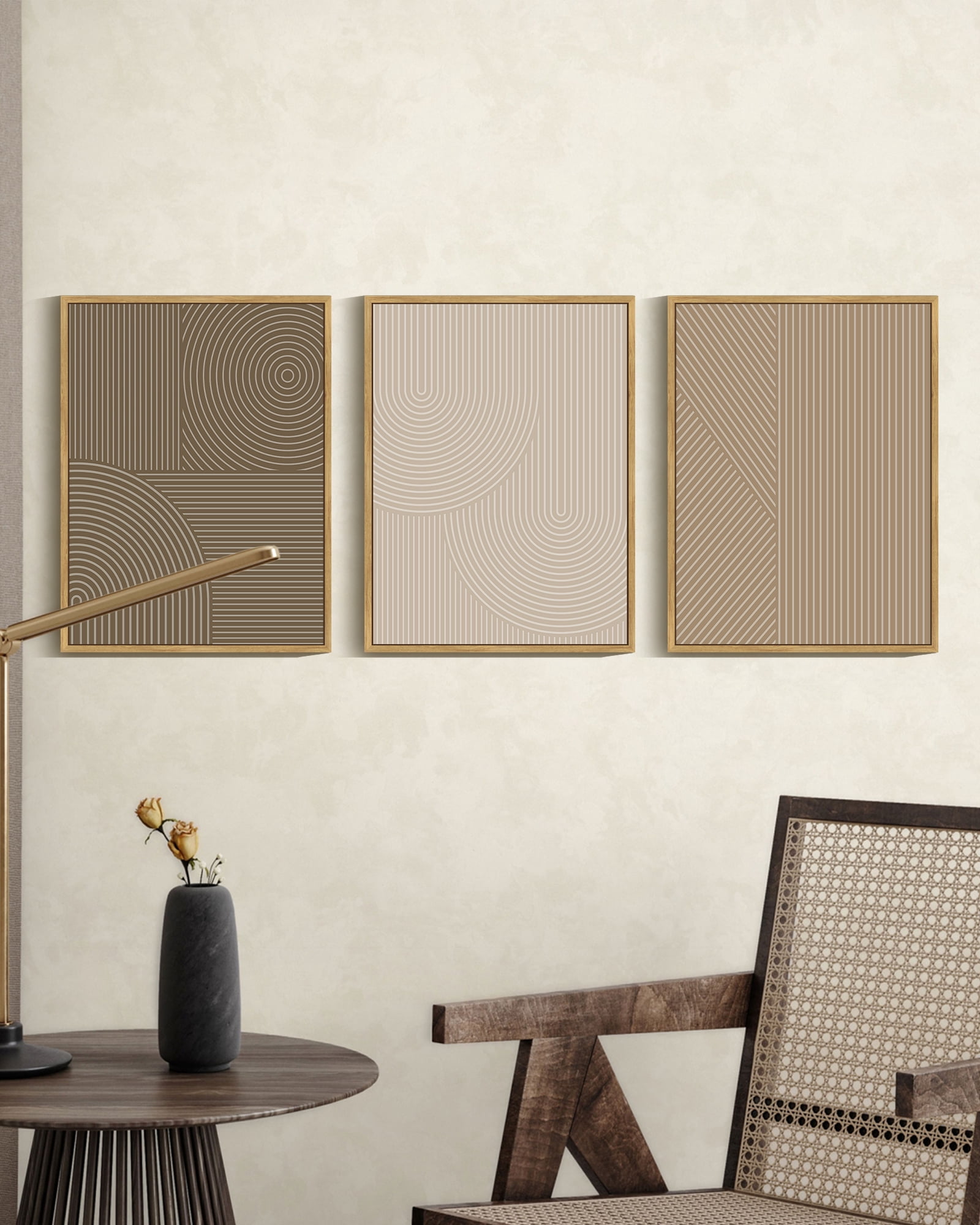 Minimalist Abstract Framed Wall Art 11x14in Natural Framed Modern Boho Neutral Line Wall Decor Geometric Artwork Kitchen Dining Room