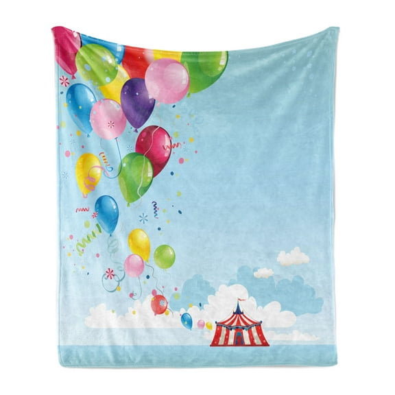 Circus Soft Flannel Fleece Throw Blanket, Circus Tent and Balloons Clouds Horizon Skyline Fantasy Party Fun Entertainment, Cozy Plush for Indoor and Outdoor Use, 50" x 60", Multicolor, by Ambesonne