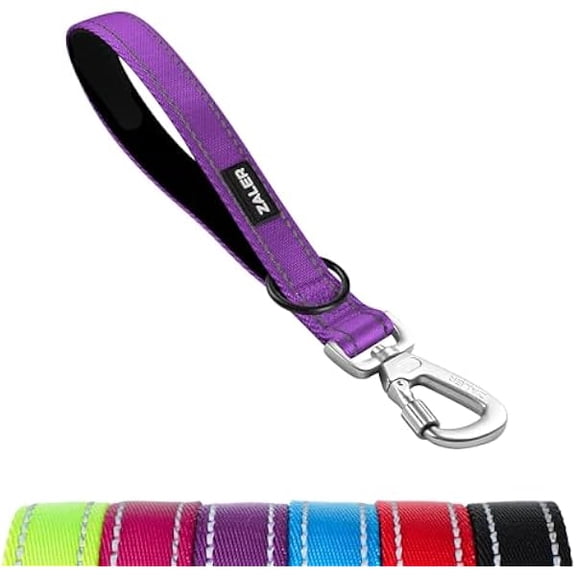 Eryueer Short Dog Leash 1 ft, 12 Inches Traffic Leashes for Dogs, Nylon Reflective Dog Lead with Padded Handle, Heavy Duty Pet Leash with Carabiner Clip for Large and Medium Dogs (12" Purple)