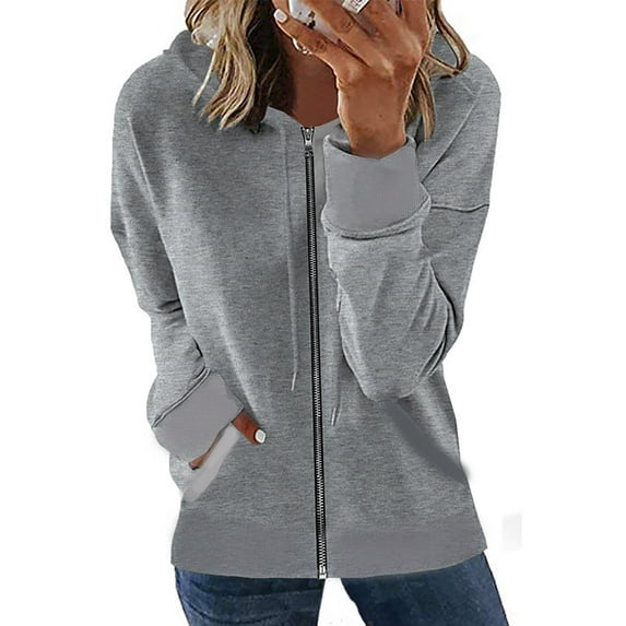 Verugu Winter Jackets for Women, Women's Oversized Winter Warm Coats, Women Casual Solid Hooded Long Sleeve Zipper Drawstring Shirts Overcoats Outwear Coats Gray XL