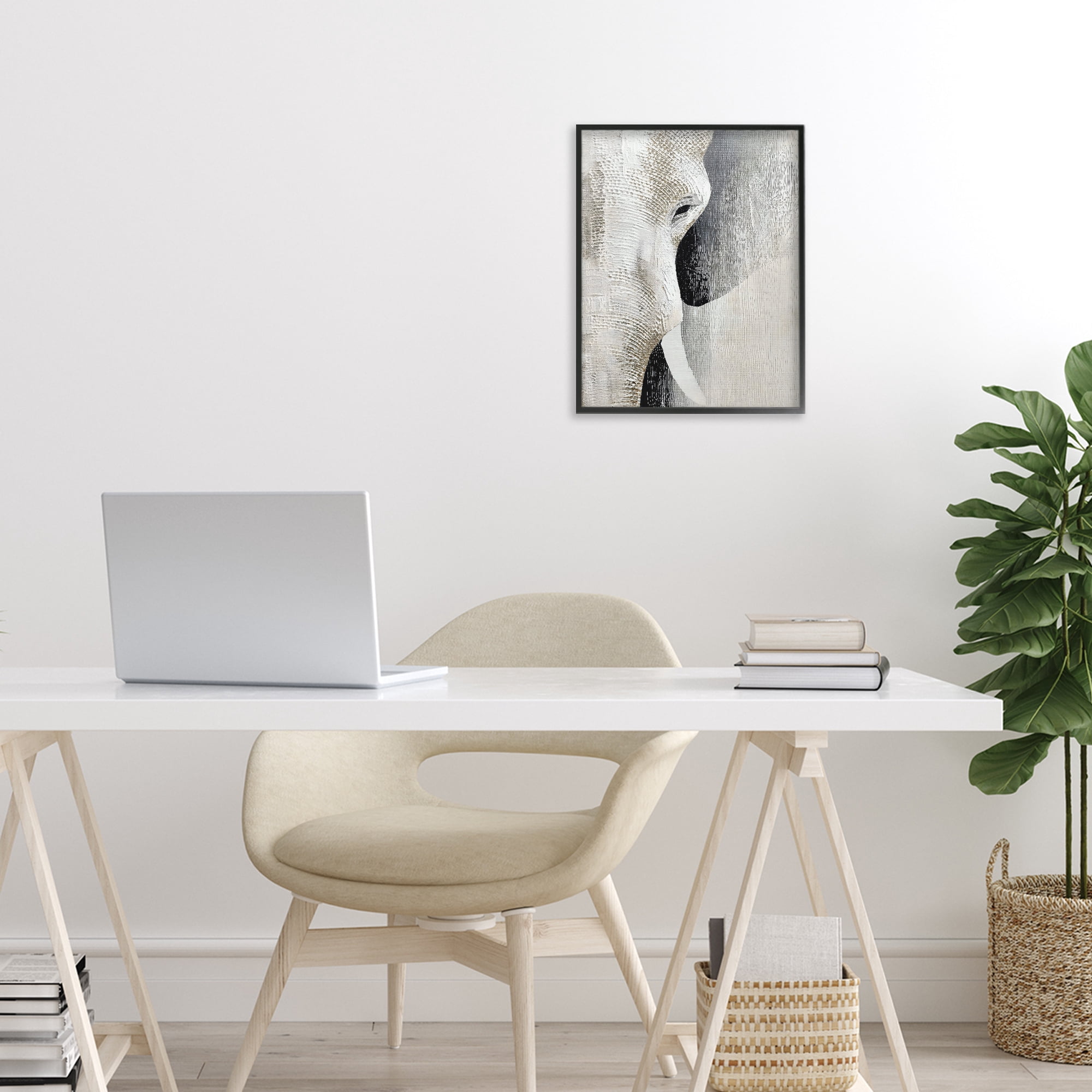 Stupell Industries Faux Textured Elephant Black Framed Giclee Art, design by LSR Design Studio