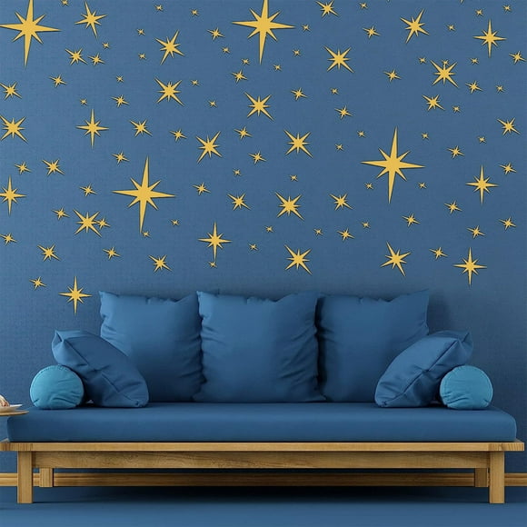 shyuyusa Starry Sky Reflective Mirror Wall Sticker, Three Dimensional Self Adhesive Decal, Mixed Star Pattern Mural for Indoor Space Visual Renovation