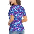 thumbnail image 3 of Xecao blue Skull purple flower for Women's V-Neck T-Shirts-Elegant Half-Sleeve Tops Perfect for Summer-Medium, 3 of 5