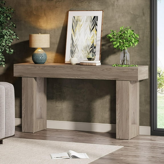 Tribesigns 63-Inch Farmhouse Console Table, Wooden Sofa Table Behind The Couch, Rectangular Entryway Table for Entrance, Hallway, Living Room (Gray)