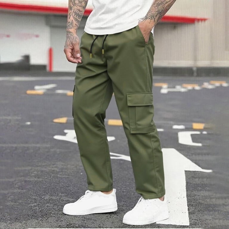 Men's Baggy Cargo Pants Casual Loose Fit Elastic Waist Cotton