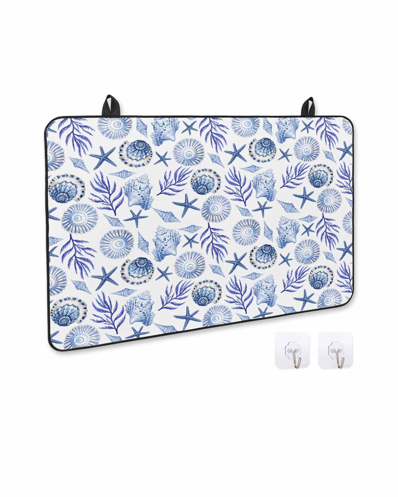 nqOlkjepod Large Induction Cooktop Protector Mat 28.5"x20.5", Blue Beach Conch Stove Top Covers for Electric Stove, Summer Ocean Starfish Coral Shells Stove Burner Cover Mats, Glass Top Stove Cover