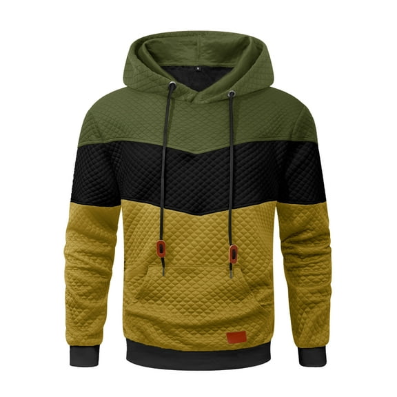 KIMI BEAR Mens Hoodies Pullover Casaul Long Sleeve Color Block Pullover Hoodies Drawstring Waffle Knit Hooded Sweatshirt with Kanga Pocket Yellow Small
