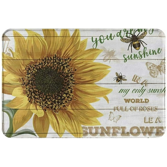 30*17inches Doormat Sunflower Bees You are My Sunshine Indoor Decoration Floor Mat Rug Non-Slip Entrance Indoor Bathmat Kitchen Home Rugs Rubber