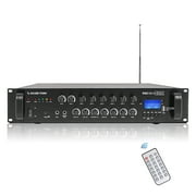Sound Town Commercial Restaurant Bluetooth Amplifier + Surface-Mount Speaker Set, with One 6-Zone 70V/100V Amplifier with Bluetooth, 4 x 5.25-Inch Surface-Mount Speakers, Black (PAC180X4MS5B)